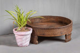Antique Handmade Carved Coffee Round Grinder Table in Dark Brown